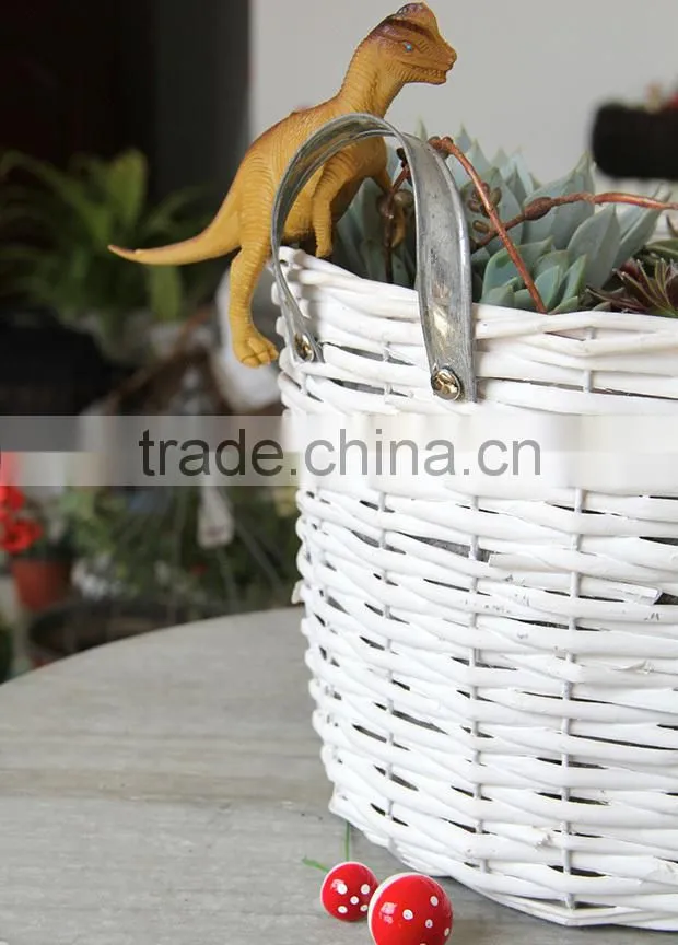 Handcrafts round white wicker baskets for plants white handles