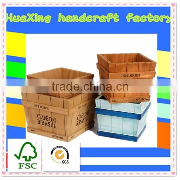 Wooden newest design flower pot round shallow garden planter wholesale