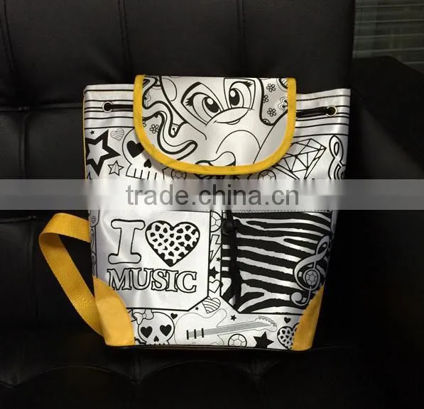 Animation style DIY schoolbag graffiti bag children backpack with a lid
