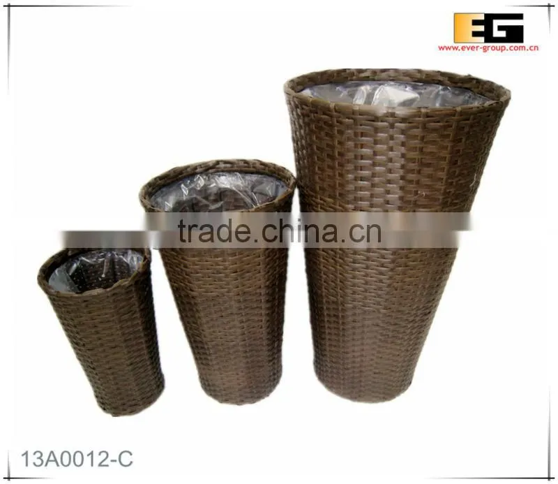 Round shape PE rattan with liner flower planter