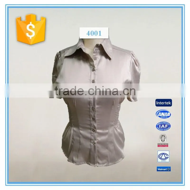 Satin fabric uniform cutting office blouse ladies
