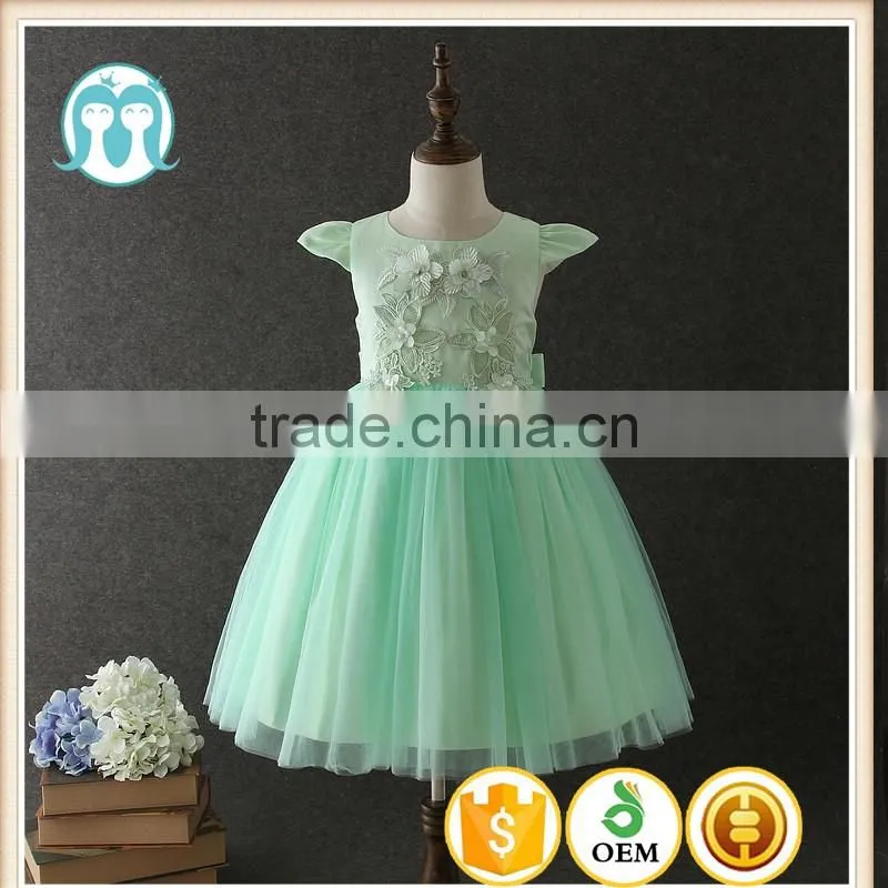 High quality OEM Angel Green Short sleeves Embroidery Flower girls party dresses Lovely Fluffy Tulle Kids frock designs pictures