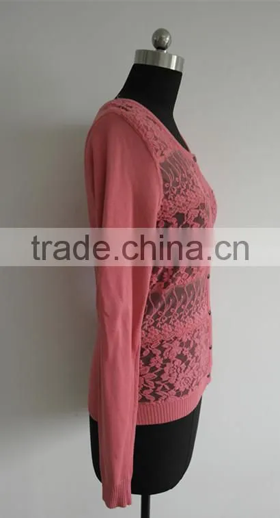 Ladies Fashion lace long sleeve cardigan sweater 2014