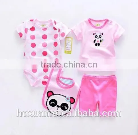 OEM factory or stocked designs 4pcs/set 100% cottonbaby romper set matching with baby bibs and socks