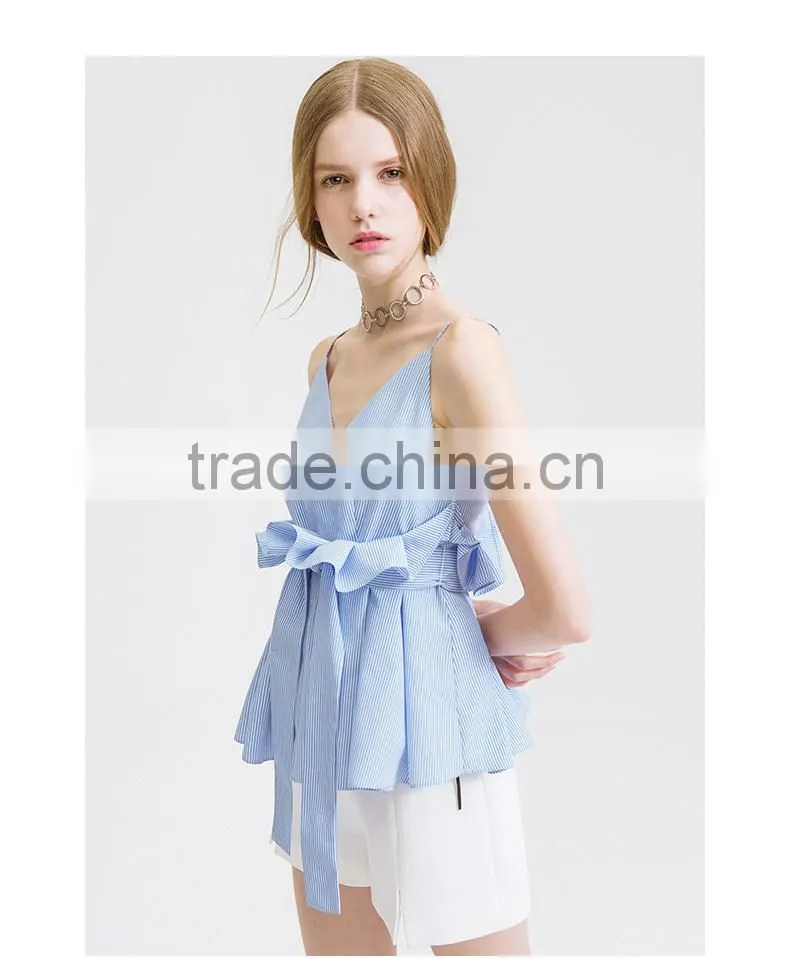 Summer new women's new V collar sleeveless strapless dress high-waist fashion top