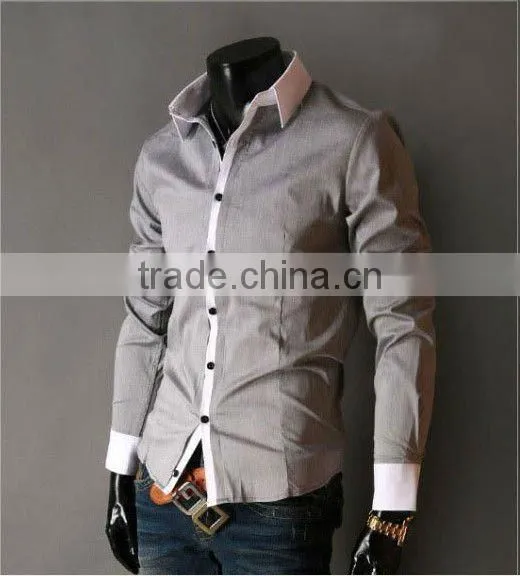 100% cotton slim fit long sleeve contrast collar casual men shirt