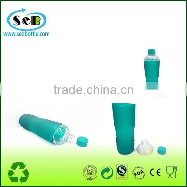 BPA free plastic water bottles with silicone sleeve, plastic water bottle with silicone ring