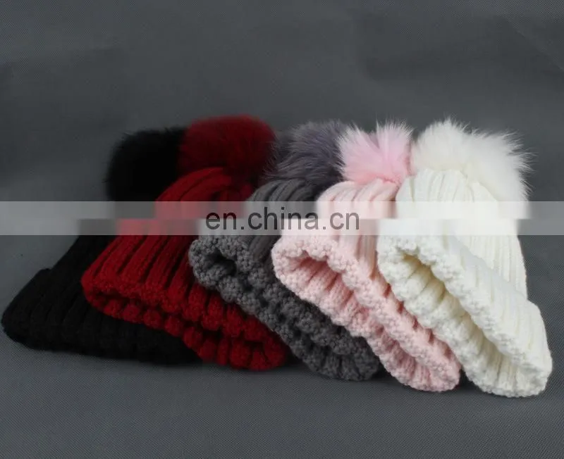 Cute Children Present Fox Fur Pompom Knitted Beanie Earmuff Funny Baby Beanie