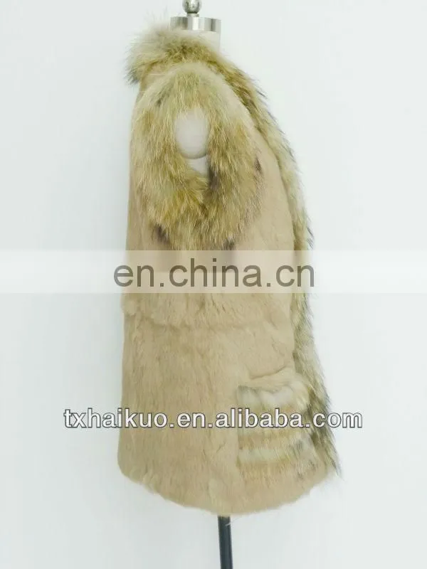 rabbit fur body and raccoon fur trimming sleeveless coats for women