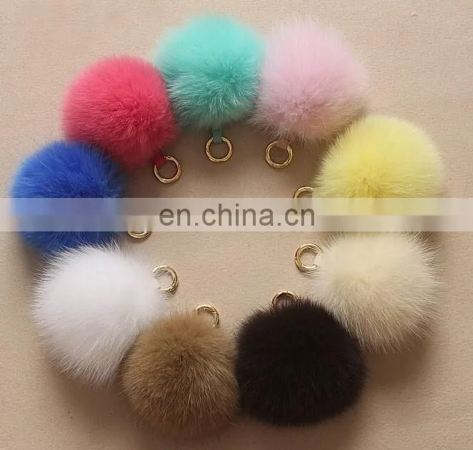 Multicolor fox fur pom pom keychain