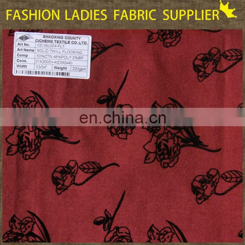 2014 high quality dress twill fabric ctn/poly/sp solid twill fabric flocking