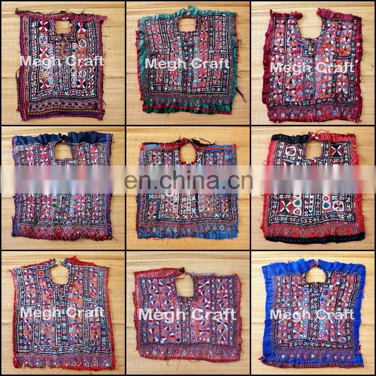 Colourful Indian vintage banjara neck yoke with embroidery and mirror work patches
