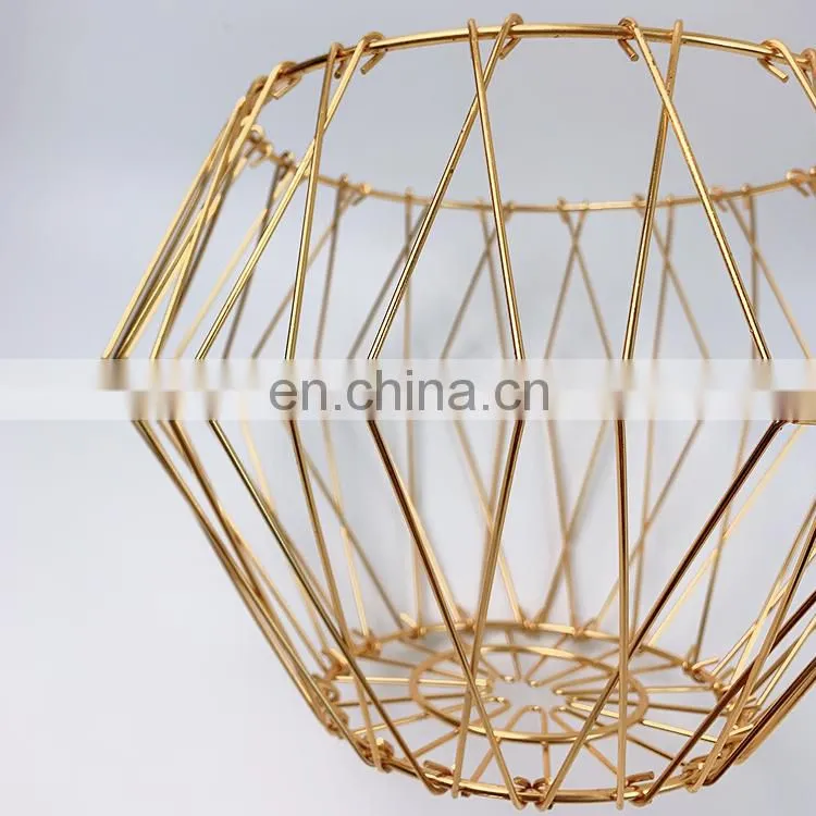 Home Storage Baskets Folding Mesh Food Clothes Gift Desk Gold Organizer Metal Wire Kitchen Fruit Baskets