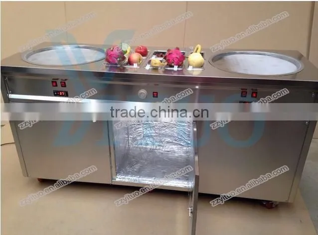 Double Flat Pan Fried Ice Cream Machine, Thailand Roll Ice Cream Maker, China Two Secop Compressor Fried Ice Cream Machine