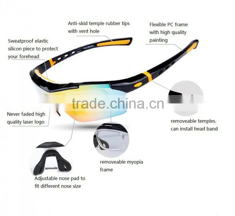 Anti-glare UV400 outdoor sports riding interchangeable 5 lens cycling sunglasses