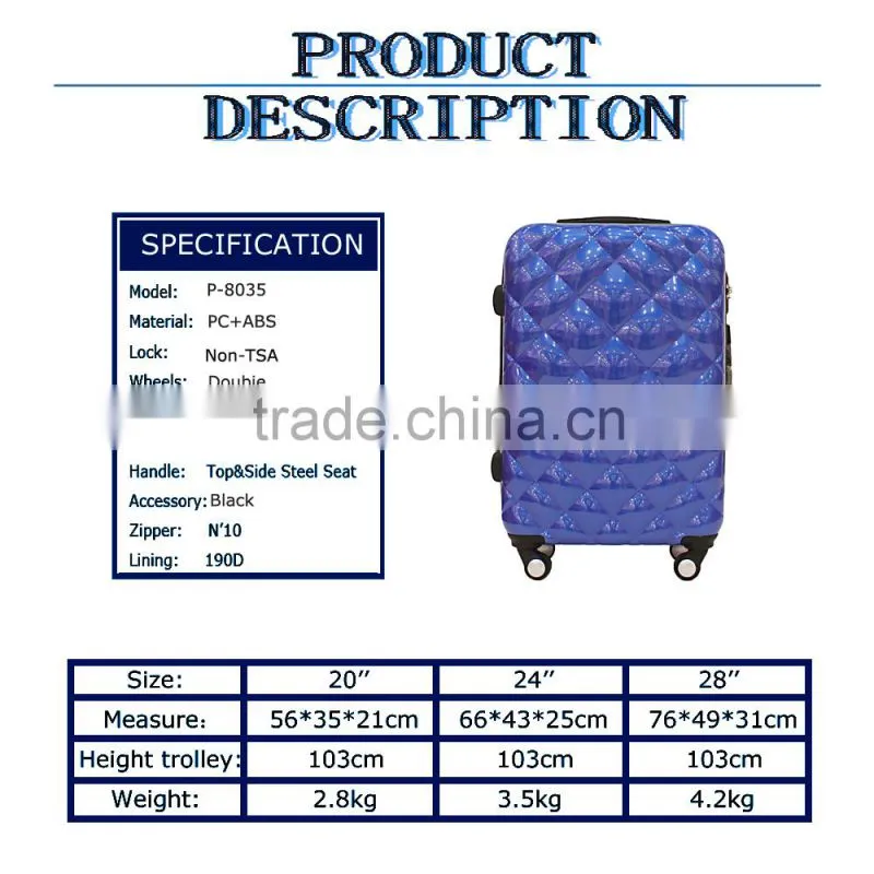 20''/24''/28'' PC+ABS new design hard trolley luggage waterproof suitcase set for 2015 new design