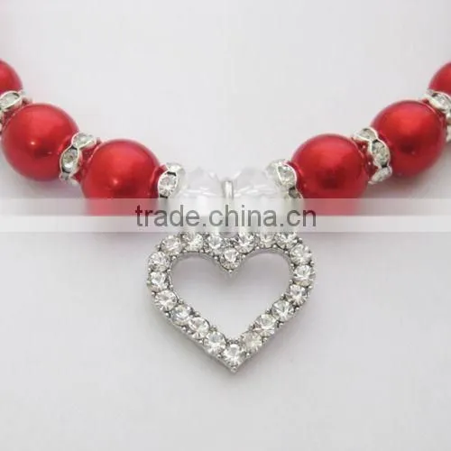 rhinstone heart charm pearl pet necklace jewelry for cat dogs