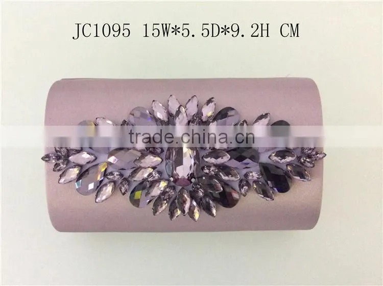 fashion acrylic flower decorated satin clutch bag