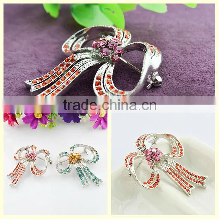 Brooches manufacturers rhinestone bow red flower brooches