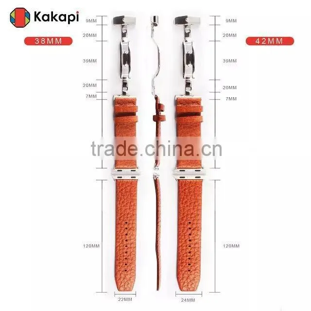 Kakapi Double Buckle Genuine Leather Watch Band Wrist Strap With Watchband Converter For 42MM Apple Watch MT-3914