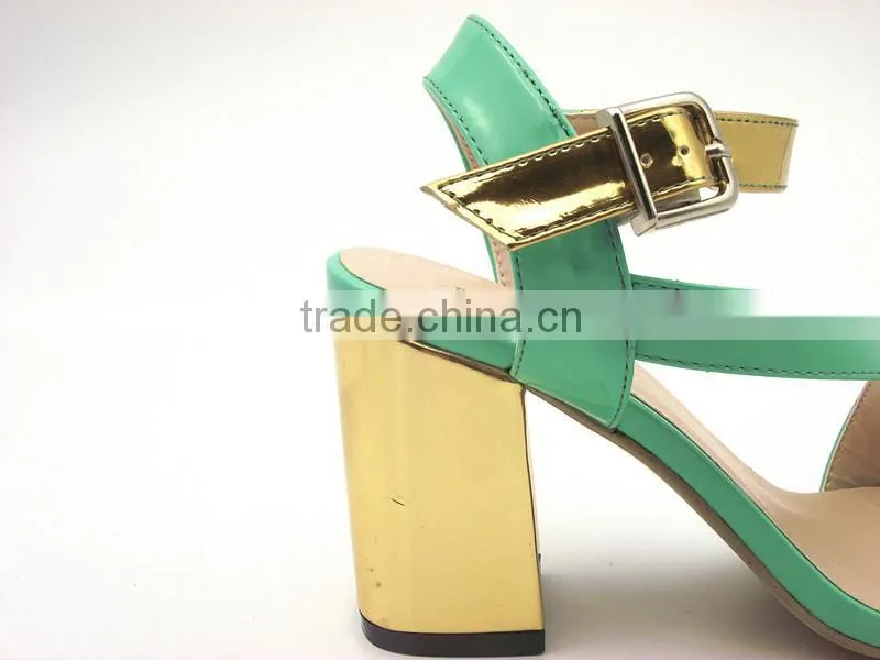 young lady thick high heel ankle strap mix color sandals