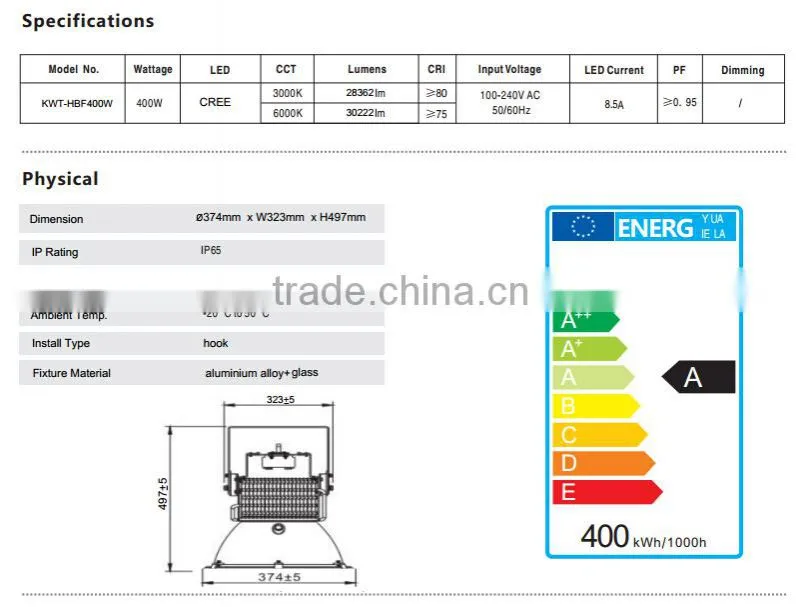 2015 China Wholesale IP65 Industrial LED High Bay Light With Meanwell Driver 100W-500W
