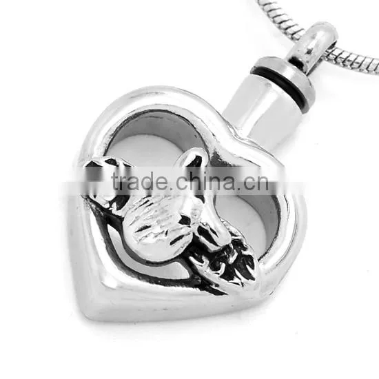 China Supply 316L Stainless Steel Heart Pendant Pet Cremation Jewelry Wolf Image Necklace for Men