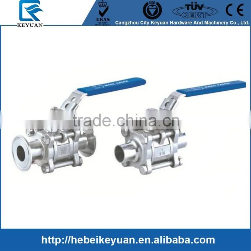 SS 3PC Clamp End Ball Valves with ISO5211 Mounting Pad , CF8M / CF8 / WCB Material