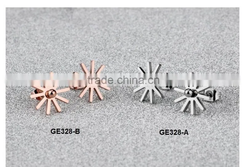 wholesale fashion jewelry 18K IP rose gold plated flower double stud earrings for party girls
