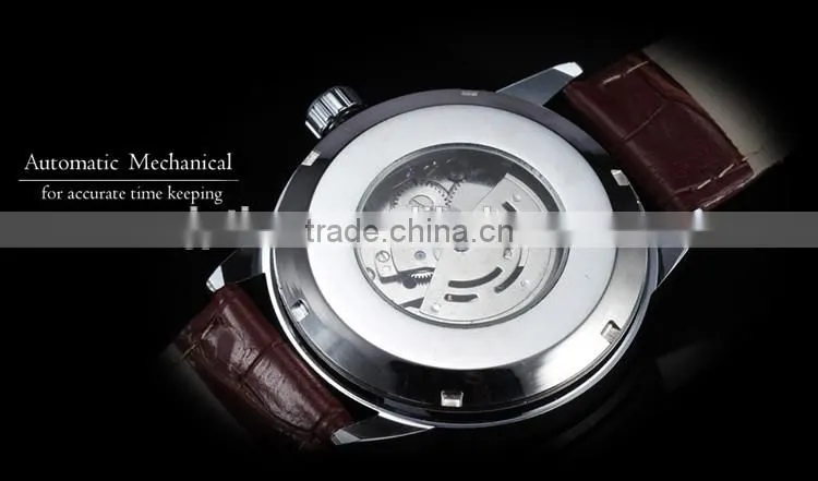 Imperial Big Roman Number Date Analog Leather Mechanical Watch for old people