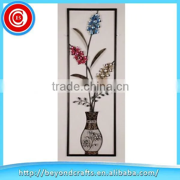 High Quality Metal Flower in Vase Wall Decor with Acrylic Bead