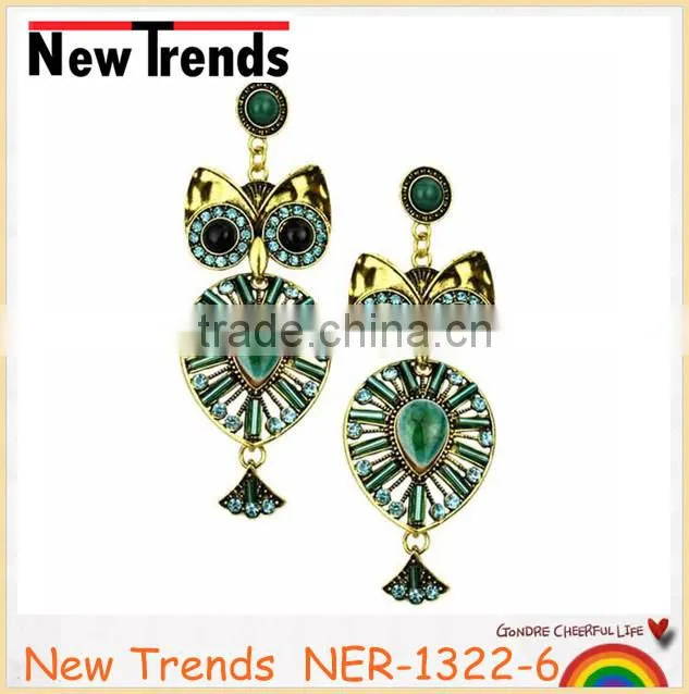 Wedding accessories alloy plated rhinestone chandelier owl earring