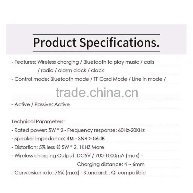 2016 High-qulity Music effect Bluetooth Speaker with Qi Standard Remote Wireless Charger