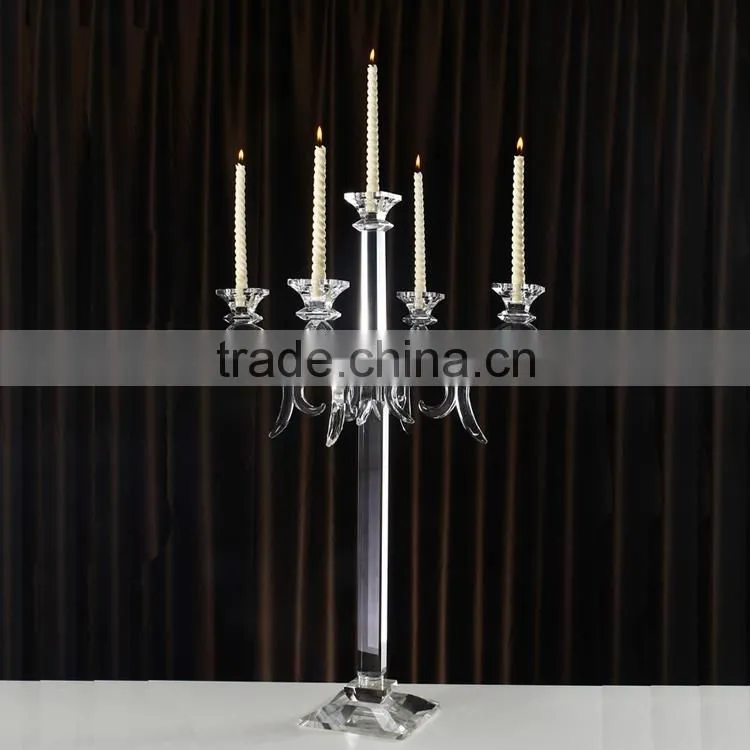 cheap 5 arms long stem wedding decorative crystal candelabra