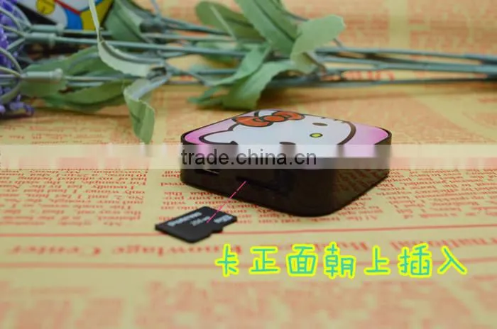 New cartoon character square mini clip hello kitty mp3 player with 4gb 8gb tf card