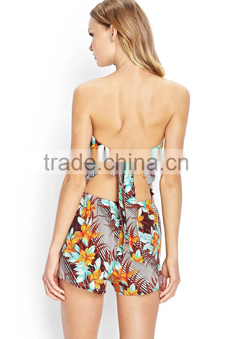 2014 Women Tropical Floral Strapless Romper women romper