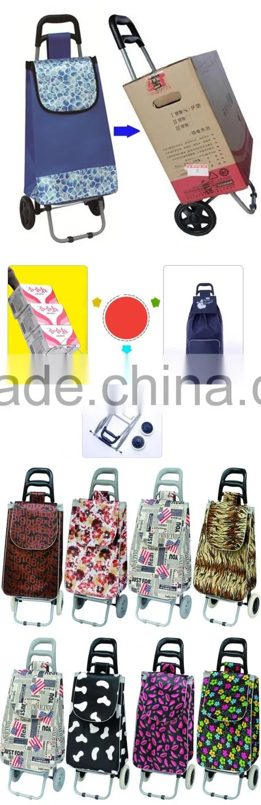 custom foldable vegetable shopping trolley bag with Large capacity
