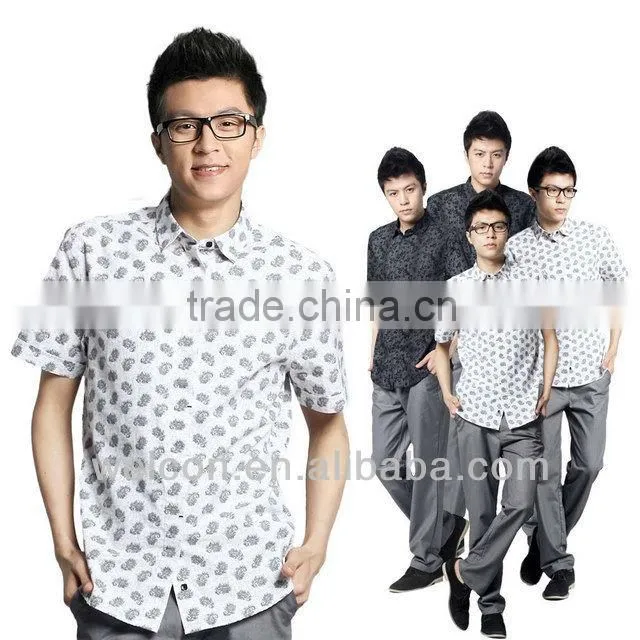 Latest brand design European style fancy fashion pure cotton short sleeve casual men print shirt