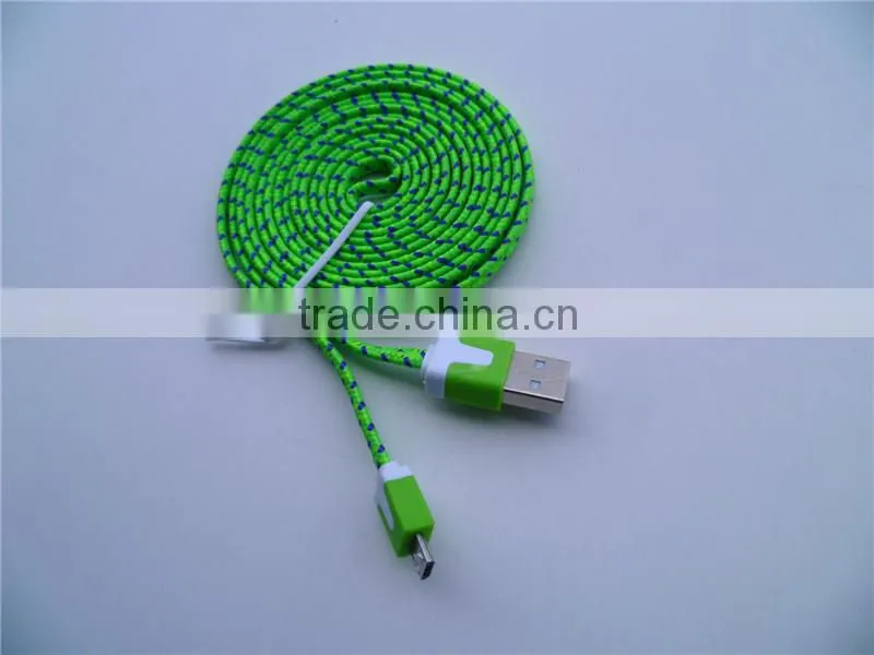 Colorful Braided Woven Fabric 6 feet Flat Rope Micro USB Cable for HTC, Samsung, Motorola, LG, Nokia, Sony Erricsson. etc.