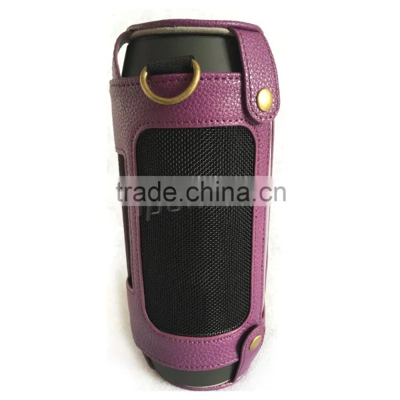 Portable Bluetooth Speaker Cover PU Leather Protective Bag, Carrying Case for JBL Charge 2+ with Holding Strap & Carabiner