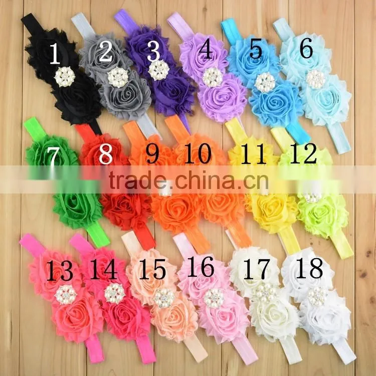 Fancy nylon velvet ribbon chiffon fabric flower hair band in stock / New Arrival Pearl Flowers Hair Headband