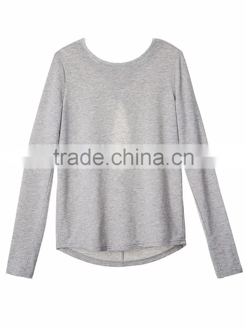 women clothing wholesale custom blouses t shirt trendy casual girls plain long sleeve t shirts grey