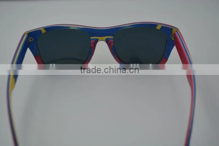 2015 Top Quality Retro Sunglasses Custom Handmade Skateboard Wood Sunglasses Frames Polarized Yellow Lens Sunglasses