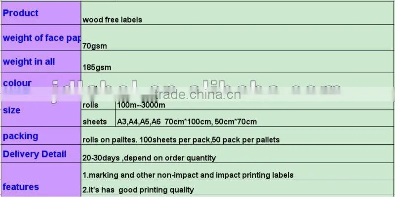 Woodfree self adhesvie paper label stock for printing