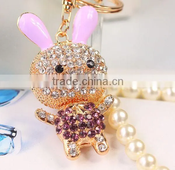 2014 Hot Selling Rhinestone Rabbit Animal Keychain , Bag Pendant ZTKC-187