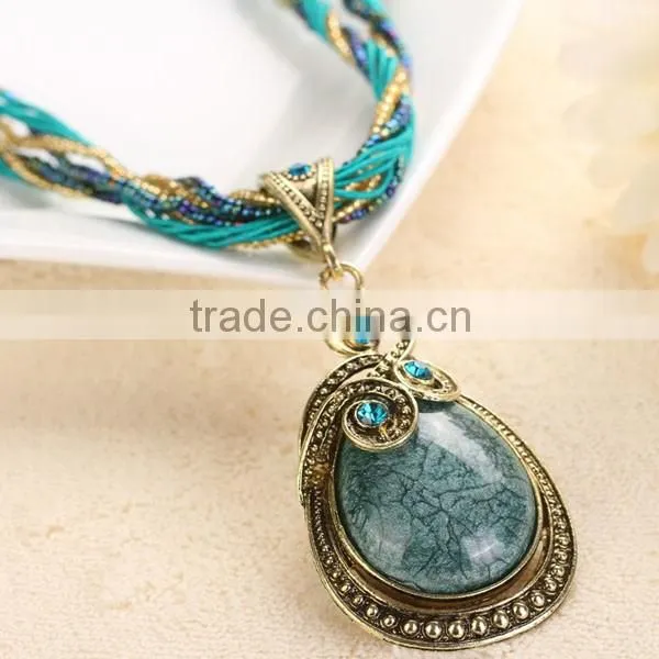 Women Vintage Water Drop Stone Pendant Necklace