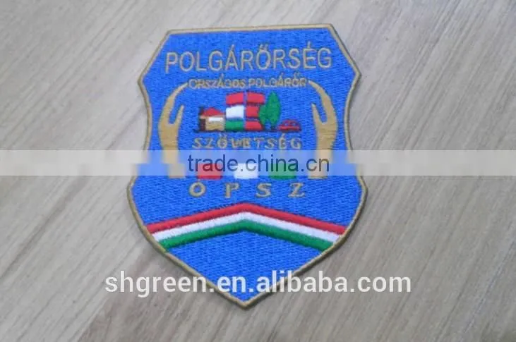 Uniform shoulder embroidery emblem with gold metallic thread