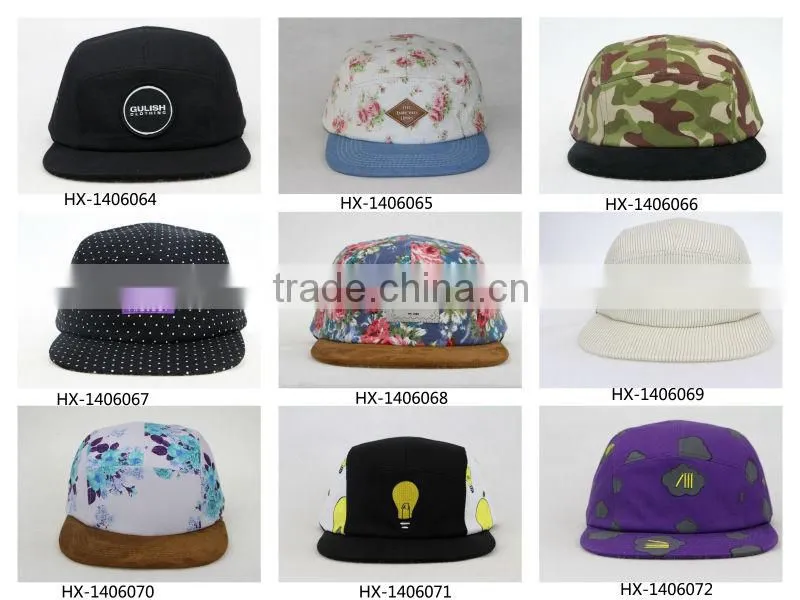 High Quality 100% Cotton Wholesale Flat Brim Custom 5 Panel Hats&Caps