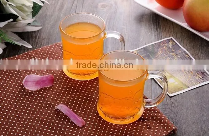 Haonai top quality frosted with embossed glass mug with handle,pass FDA,CA65