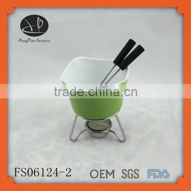 ceramic chocolate mini fondue cups with iron stand